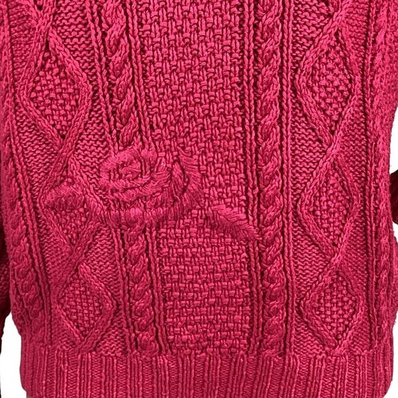 VTG Lydia Jane Ltd Hand-Knit Cotton Blend Mock Neck Chunky Sweater Sz L Red 246E - Picture 4 of 9